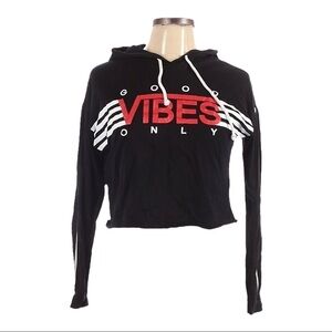 🌺 Local Lab Good Vibes Only Crop Pullover Black Streetwear Hoodie Size S
